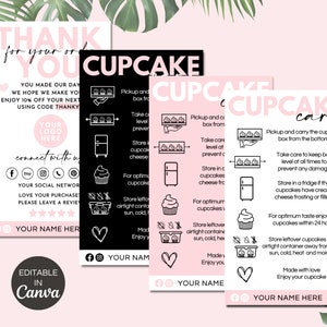 Modèle de carte d'entretien de petit gâteau, instructions d'entretien de petit gâteau modifiables, guide d'entretien de petit gâteau imprimable pour petites entreprises, notice d'emballage de petit gâteau.TDS-05