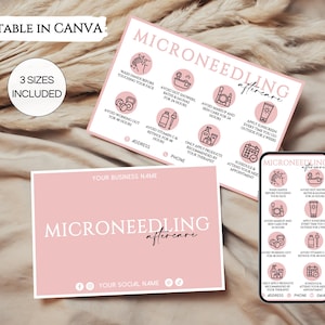 Microneedling Aftercare Card Template, Editable Microneedling After Care Cards, Printable Facial Care Card Canva Esthetician Template.TDS-05