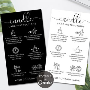 Candle Care Card Template, Editable Candle Care Instructions Card, Printable Candle Business Inserts, Candle Business Canva Template. TDS-05