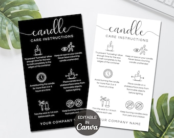 Candle Care Card Canva Template, Editable Candle Instructions Cards, Printable Business Inserts