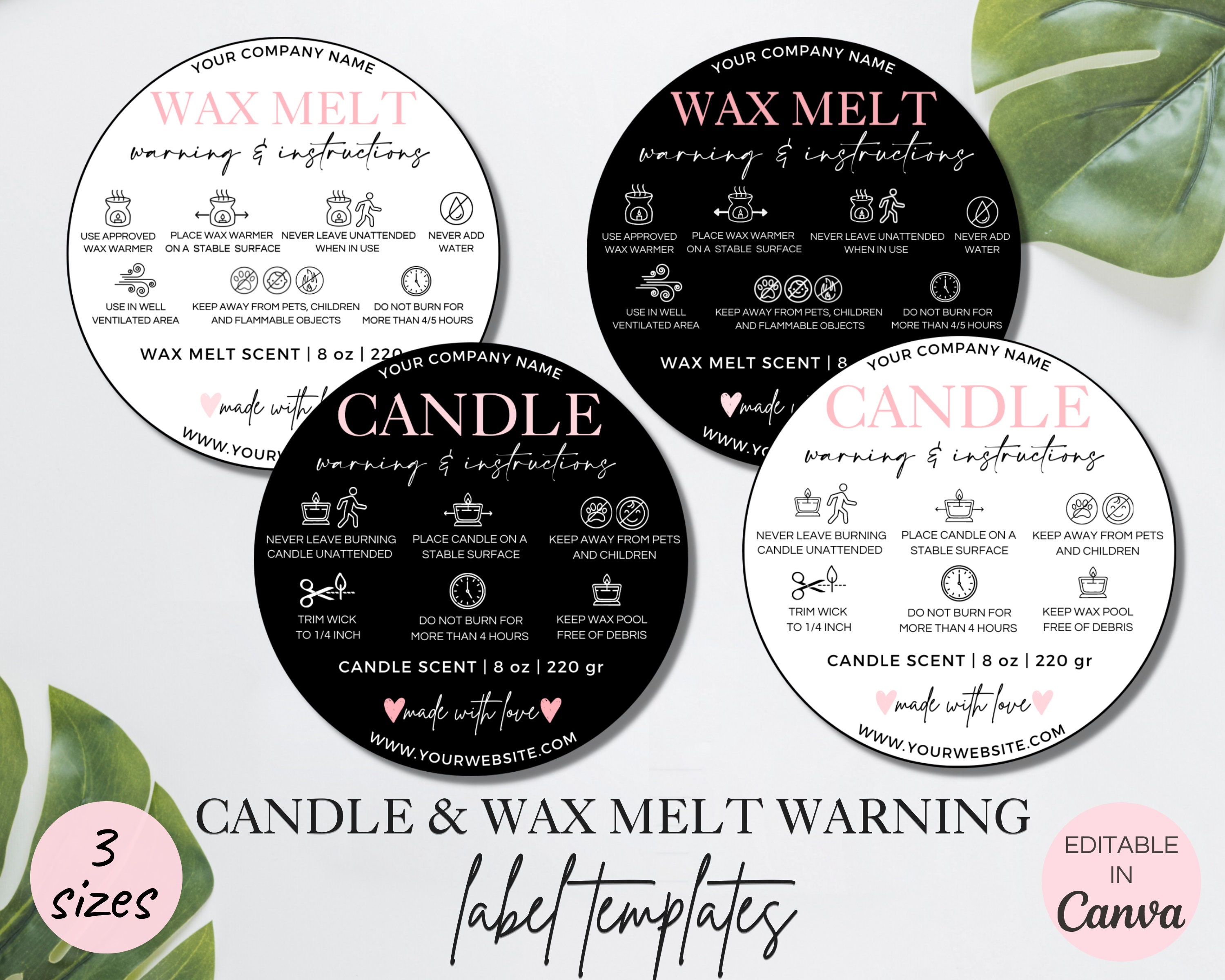 EDITABLE Wax Melt Warning Label Template Care & Fire Safety 