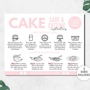 Modèle de toile pour carte d'entretien de gâteau, cartes-guides de coupe de gâteau modifiables, cartes d'insertion professionnelles pour gâteau imprimables, encart d'emballage de commande de gâteau. FT-05