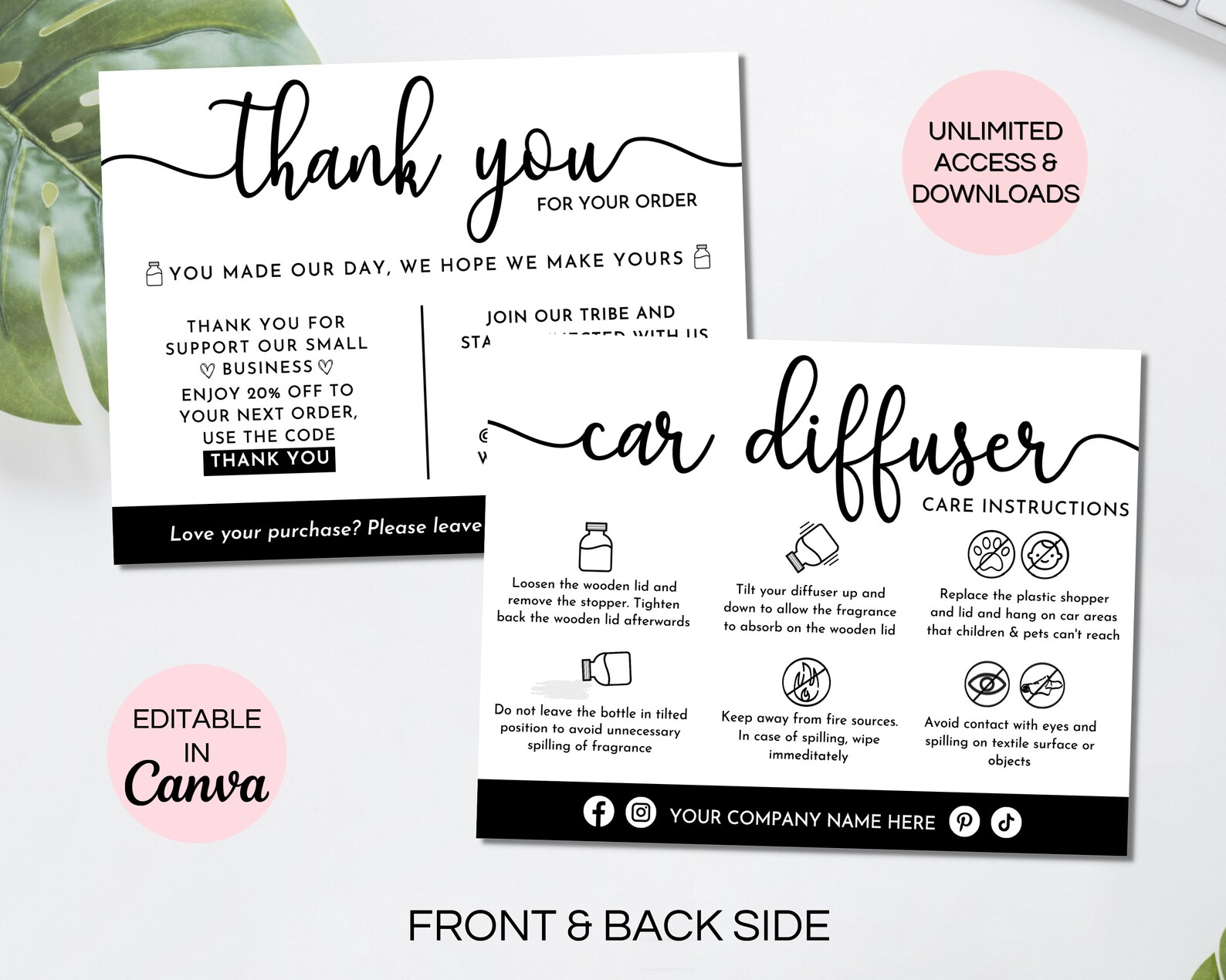 Car Diffuser Care Card, Printable Diffuser Instructions Cards, Editable ...