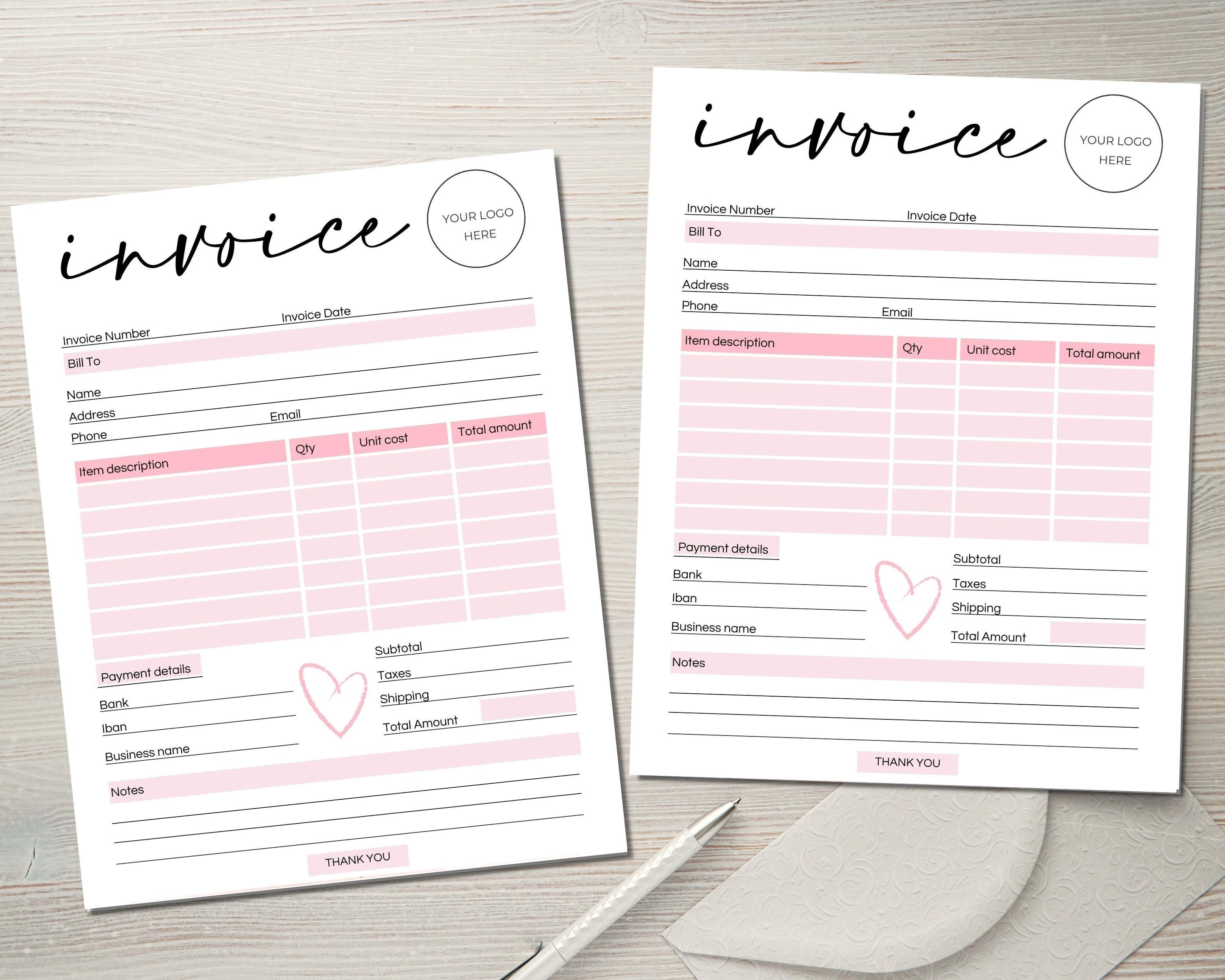 Invoice Template Editable Printable Invoice Form Small Etsy Canada