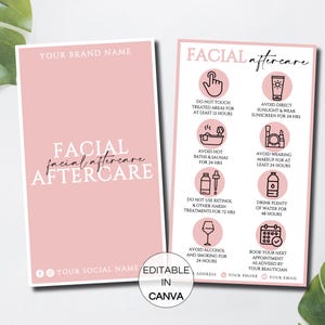 Facial Aftercare Card, Facial Care Cards, Printable Esthetician Care Introductions Template, Facial Treatment Post Care Guide.