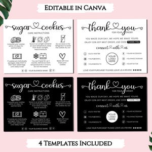 Canva-sjabloon voor onderhoudskaart suikerkoekjes, bewerkbare onderhoudsinstructies voor koekjes, afdrukbare onderhoudskaart bakkerij, bestelbijsluiter koekjes. TDS-05