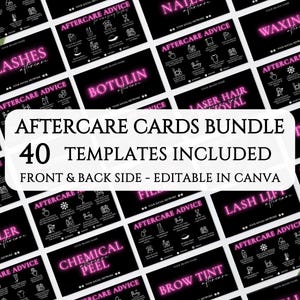 Aftercare Cards 40 Templates Bundle, Editable Esthetician Template Bundle, Printable Beauty Salon Cards,Lashes Nails Waxing Aftercare.TDS-05