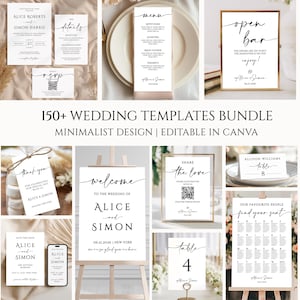 Minimalist Wedding Template Bundle, 150+ Wedding Templates, Editable Reception Signs, Modern Invitation Suite image 18