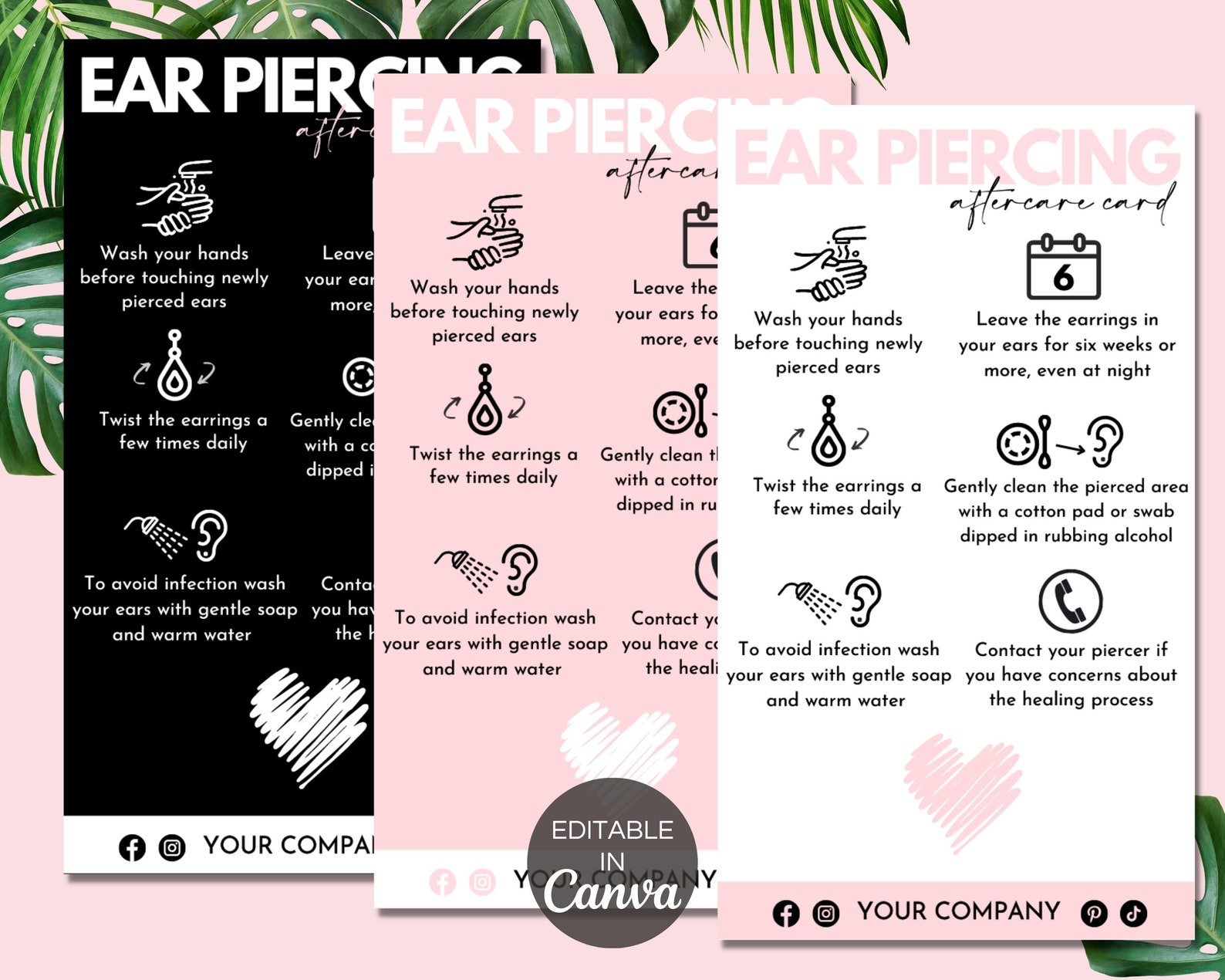 Ear Piercing Care Card, Printable Piercing Guide Instructions Cards ...