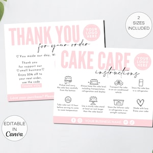 Modèle de carte pour l'entretien des gâteaux, cartes de remerciement pour gâteaux, encarts d'emballage pour gâteaux, modèle de toile modifiable, guide d'entretien pour gâteaux. FT-05