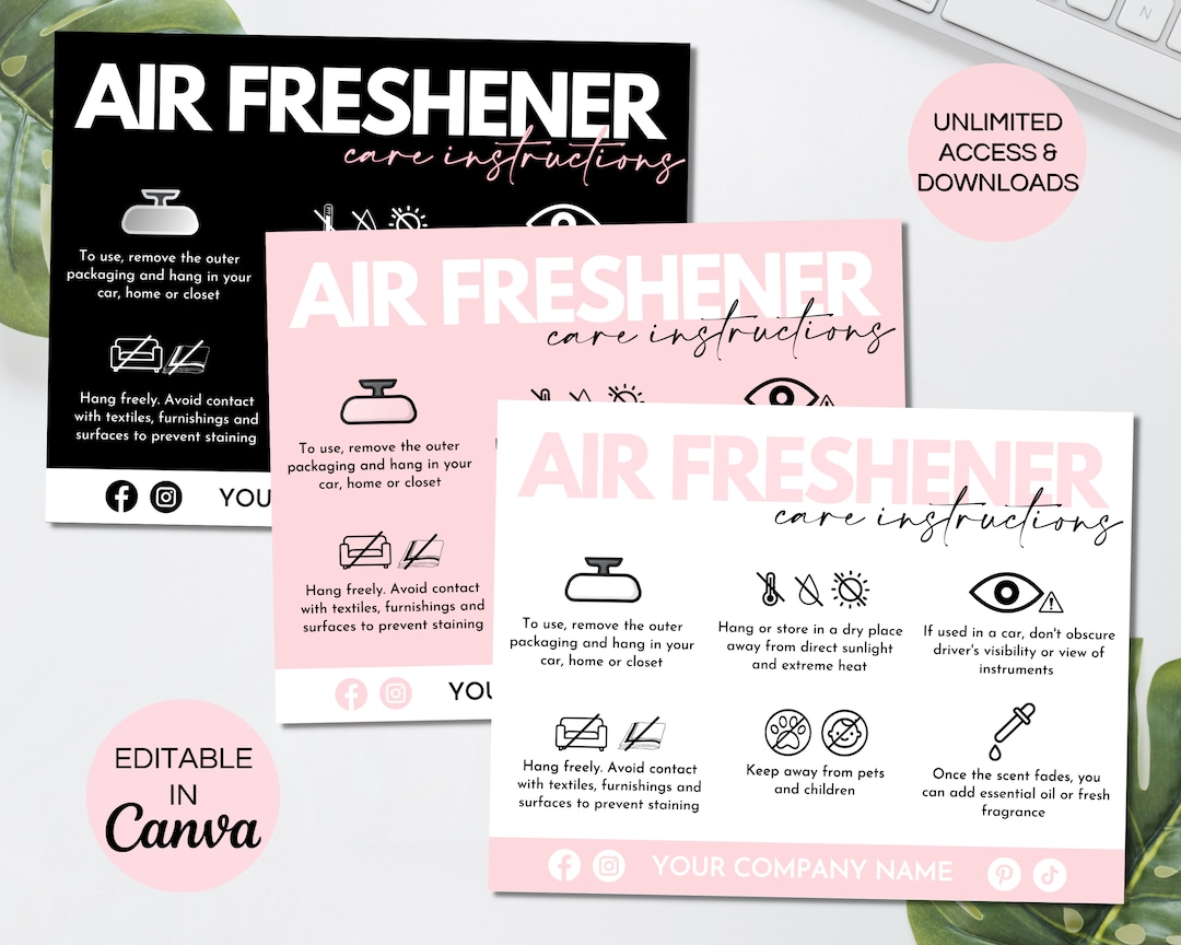 Air Freshener Care Card Canva Template, Editable Air Freshie Care Guide