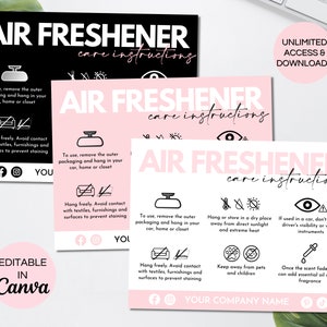 Air Freshener Care Card Canva Template, Editable Air Freshie Care Guide, Printable Care Freshener Care Cards, Small Business Template.TDS-05