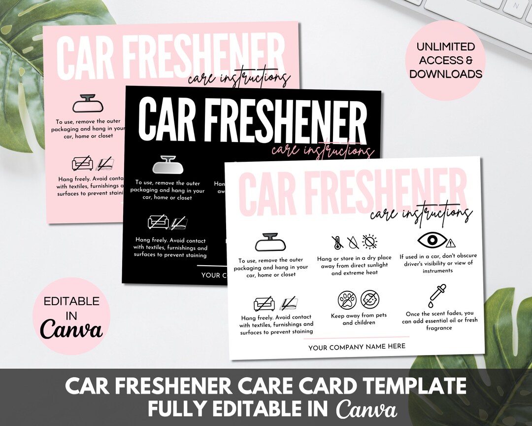 Car Freshener Care Card Template, Editable Car Freshie Care Guide, Printable Air Freshener Care