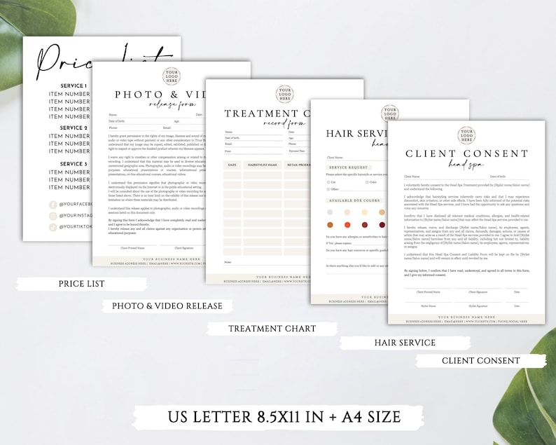Head Spa Forms Bundle, Editable Japanese Head Spa Consent Forms, Beauty