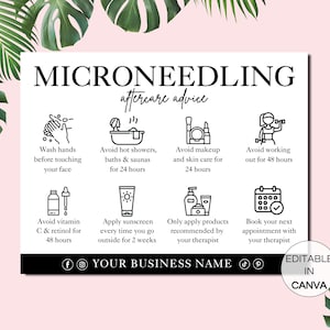 Microneedling Aftercare Card Template, Editable Microneedling After Care Cards, Printable Facial Care Card Canva Esthetician Template.TDS-05