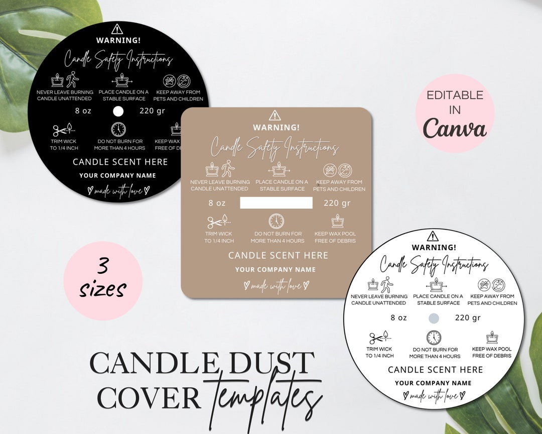 Candle Dust Cover Canva Template Editable Candle Warning Etsy