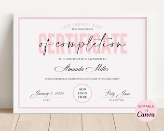 Certificado de finalización editable, plantilla de certificado de capacitación, certificado de pestañas de maquillador imprimible, plantilla de Canva. TDS-10