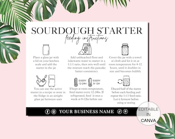 Sourdough Starter Care Cards, Printable Sourdough Starters Kit Feeding Guide, Editable Canva Template