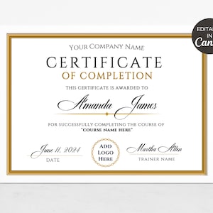 Certificate Of Completion Template, Editable Training Certificate, Printable Makeup Artist Lashes Certificate, Canva Template. TDS-10