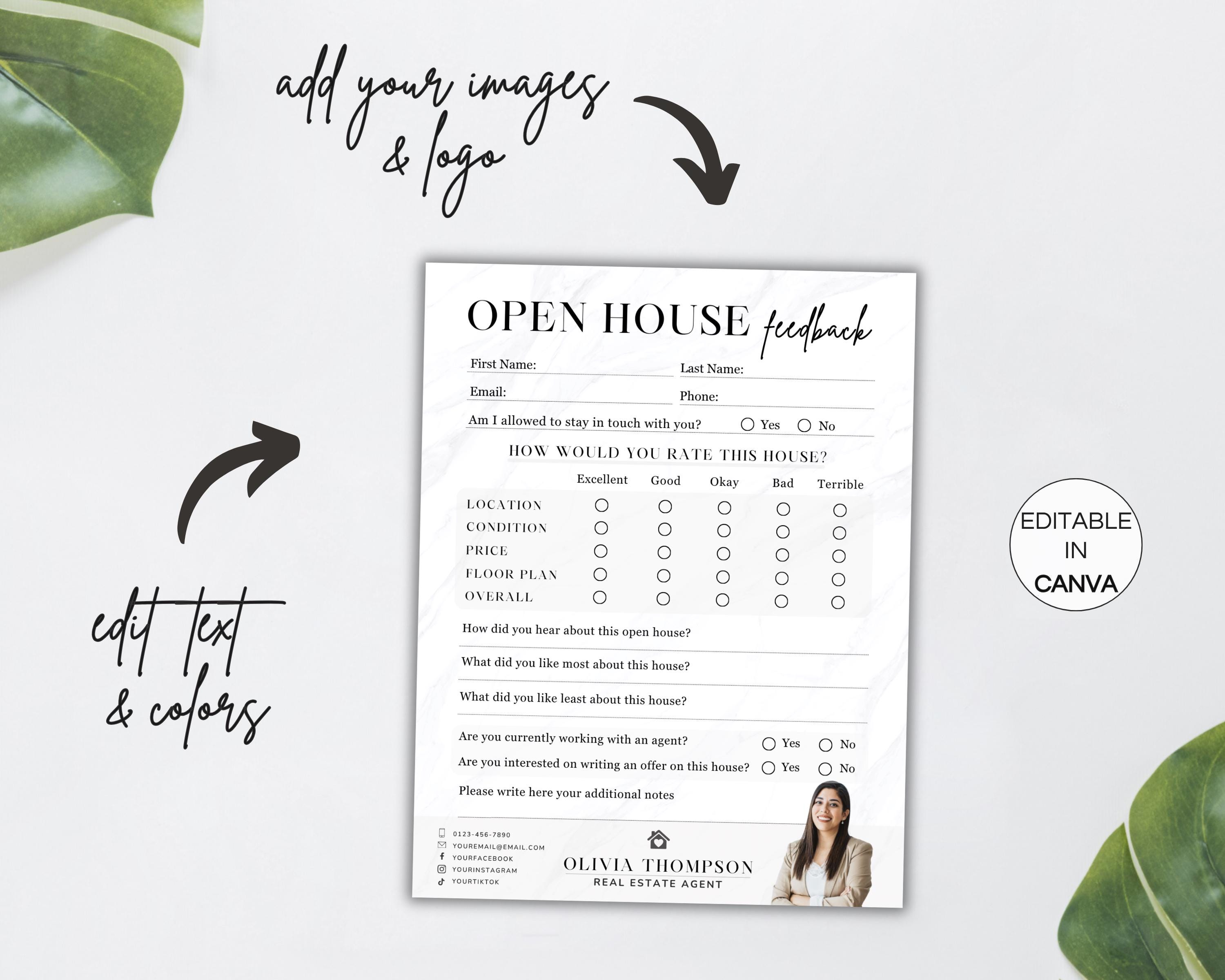 Editable Open House Sign in and Feedback Form Bundle, Printable Realtor ...