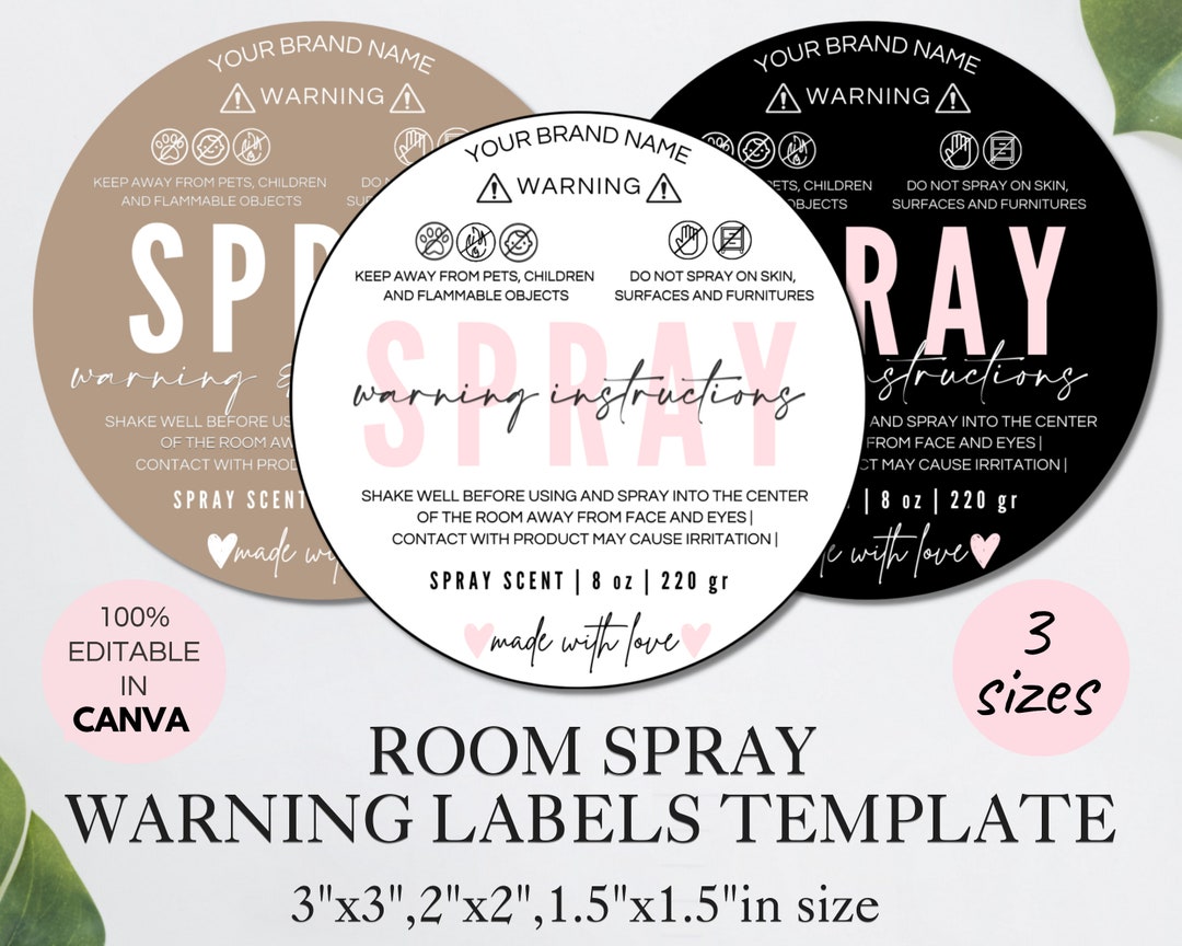 Room Spray Warning Label Template, Editable Spray Caution Label