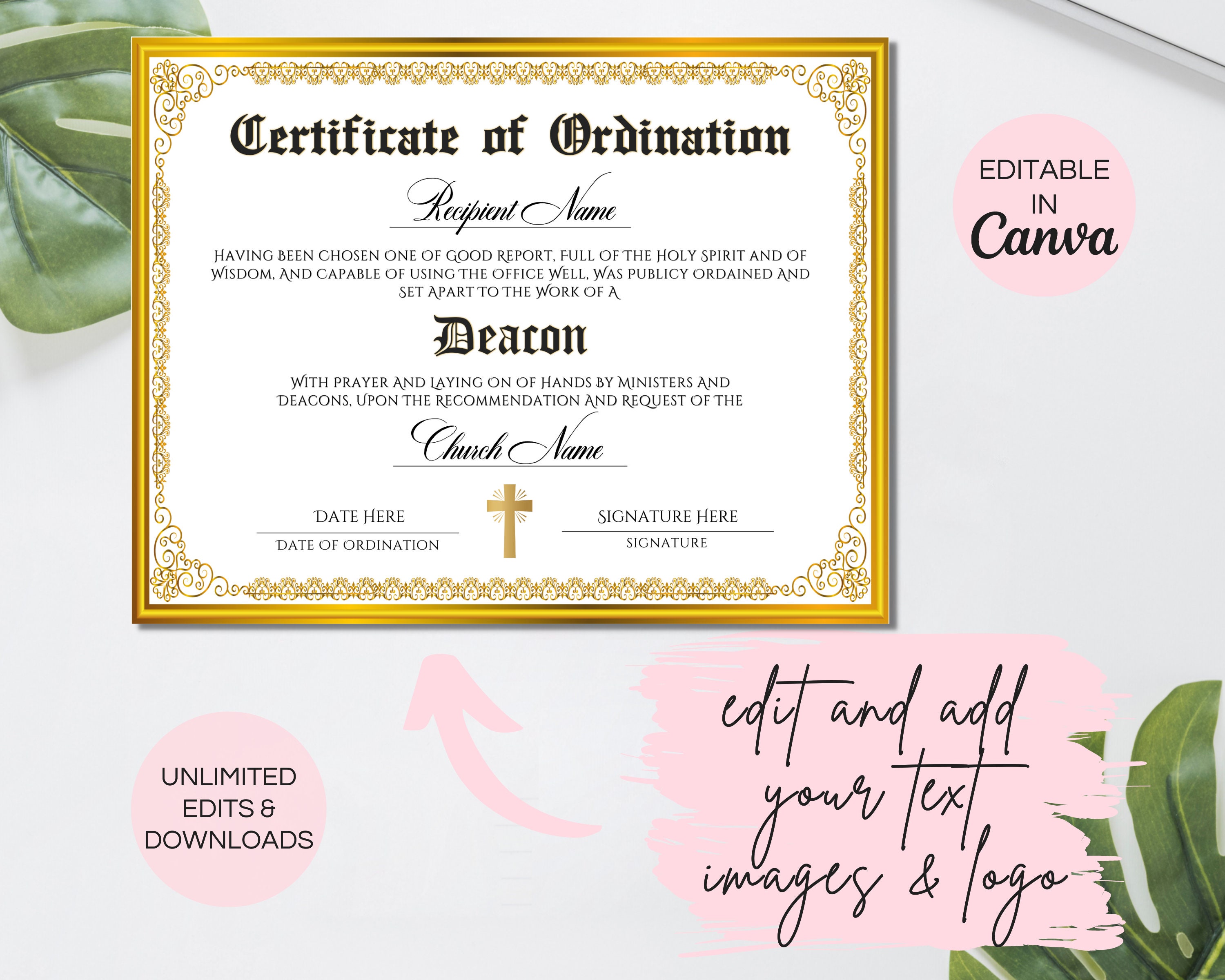 Deacon Ordination Certificate Template Printable Certificate - Etsy