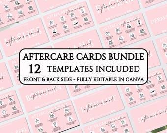 Aftercare Cards Bundle, Printable Esthetician Beauty Salon Lash Nails Waxing Bundle, Editable Canva Template