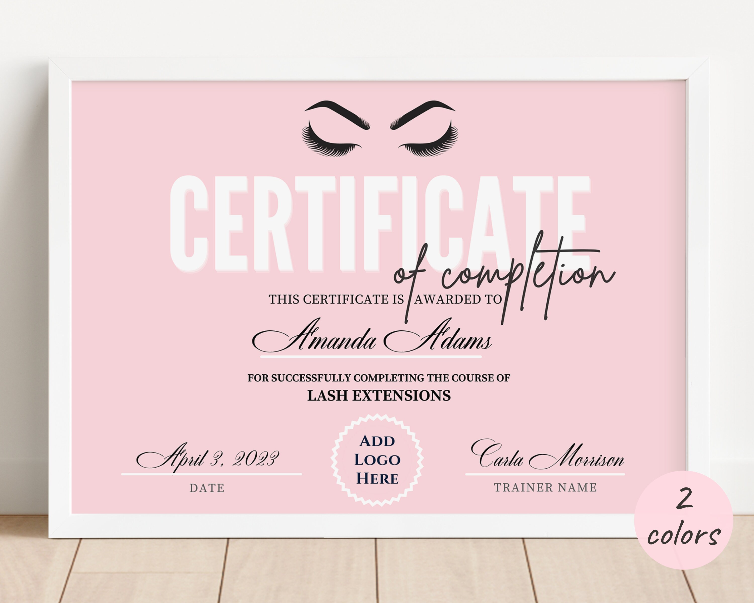 Lash Certificate of Completion Template, Editable Eyelash Lashes Course ...