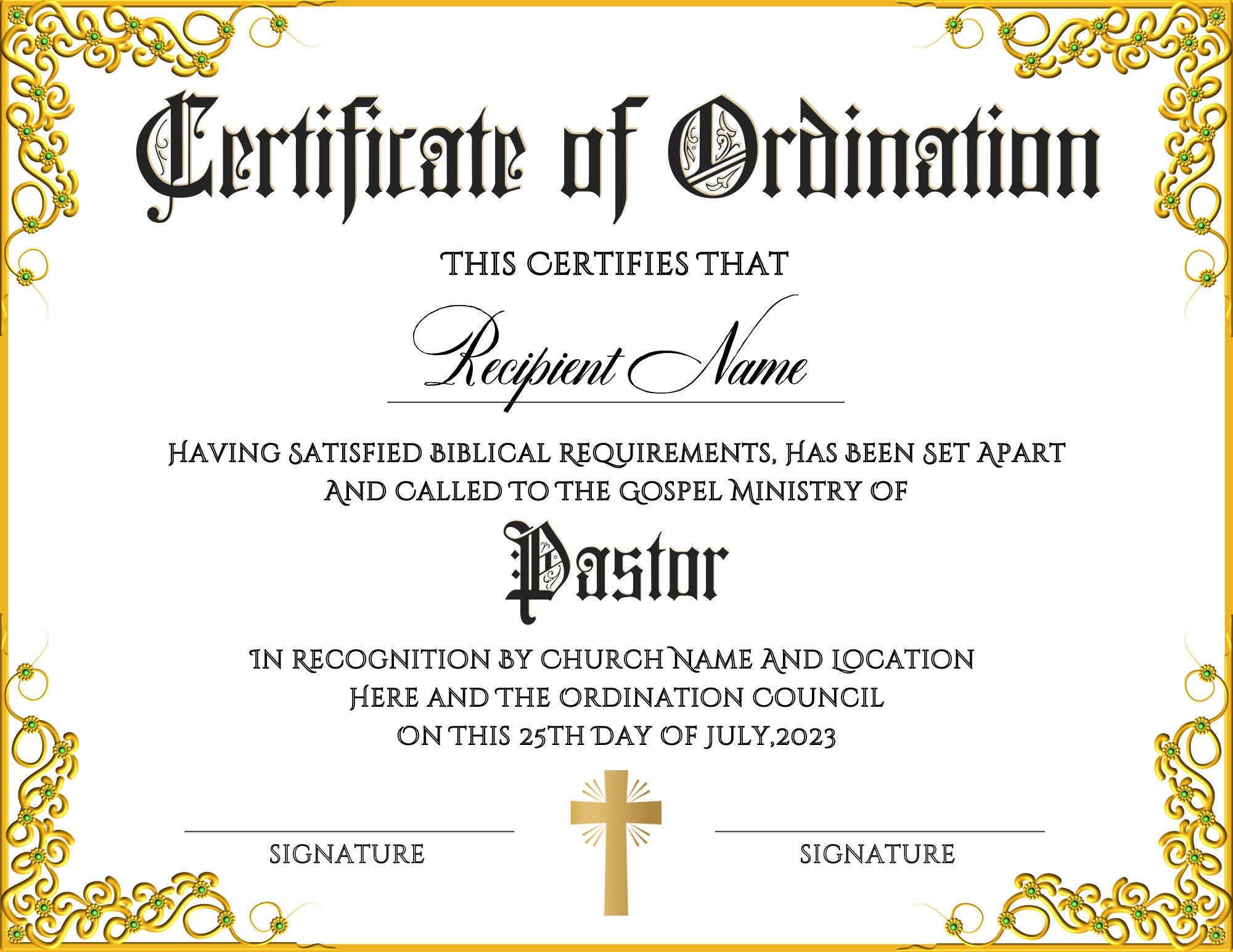 pastor ordination certificate template, editable certificate of