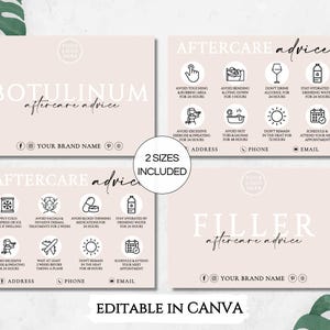 Pacchetto di schede modificabili per la cura postoperatoria di Botulino + Filler, scheda per la cura postoperatoria di iniezioni di Botulino e Filler, modello di istruzioni per la cura dell'estetista