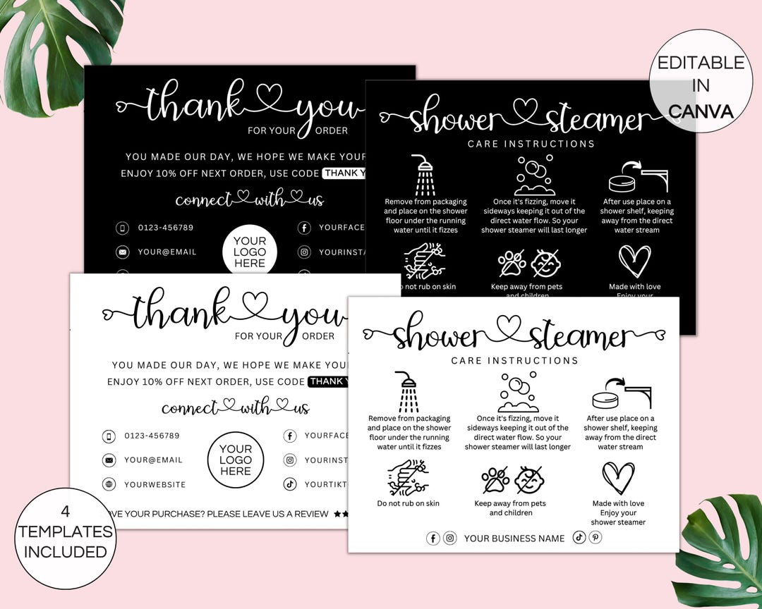Editable Shower Steamer Care Card, Printable Shower Fizzer Care ...