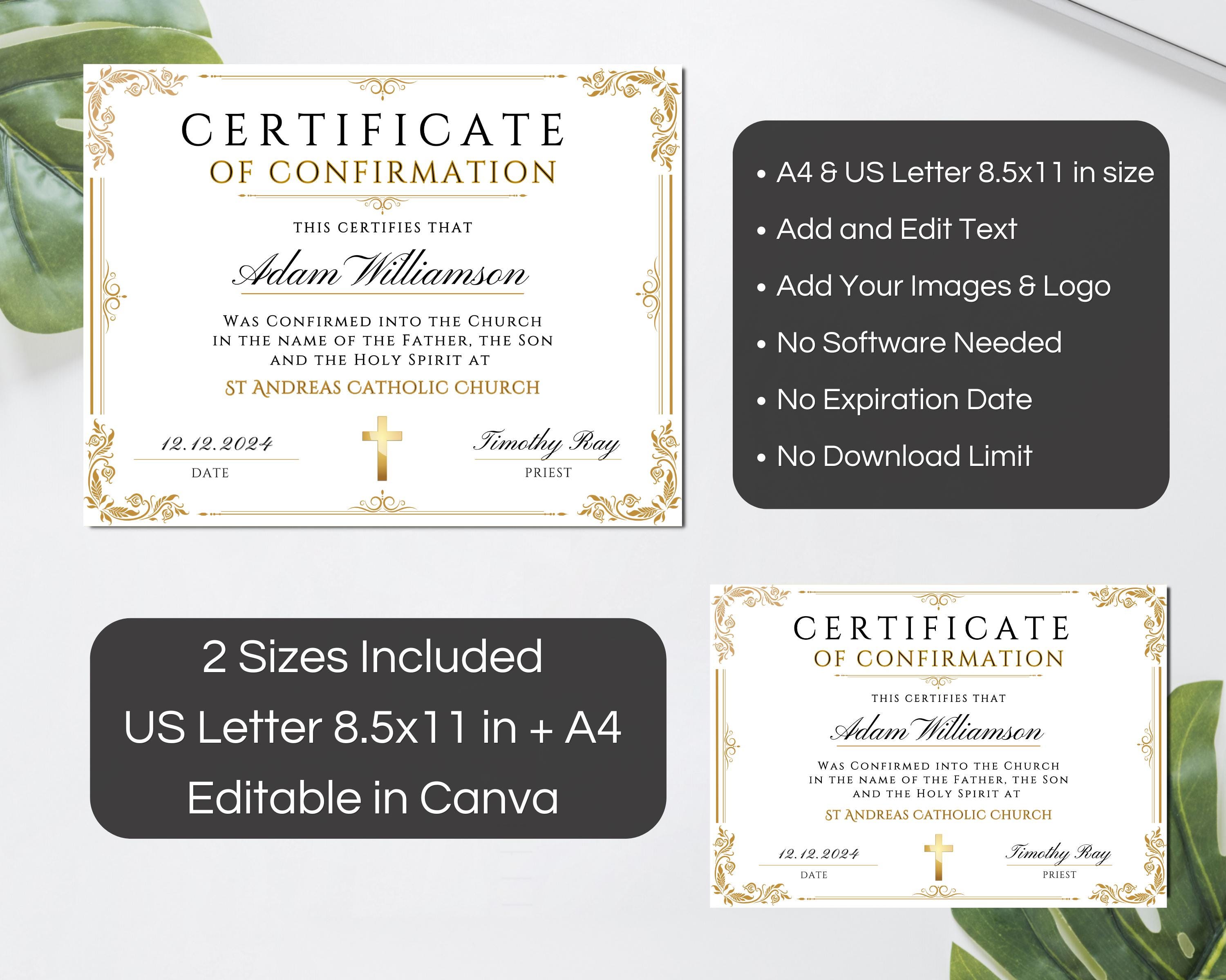 Certificate of Confirmation Template, Editable Religious Confirmation ...