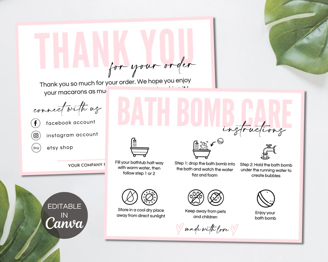 Editable Bath Bomb Care Card, Bath Bombs Care Instructions, Printable ...