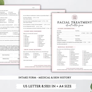 Facial Paperwork Facial Treatment Forms, Editable Facial Consultation Form, Printable ...