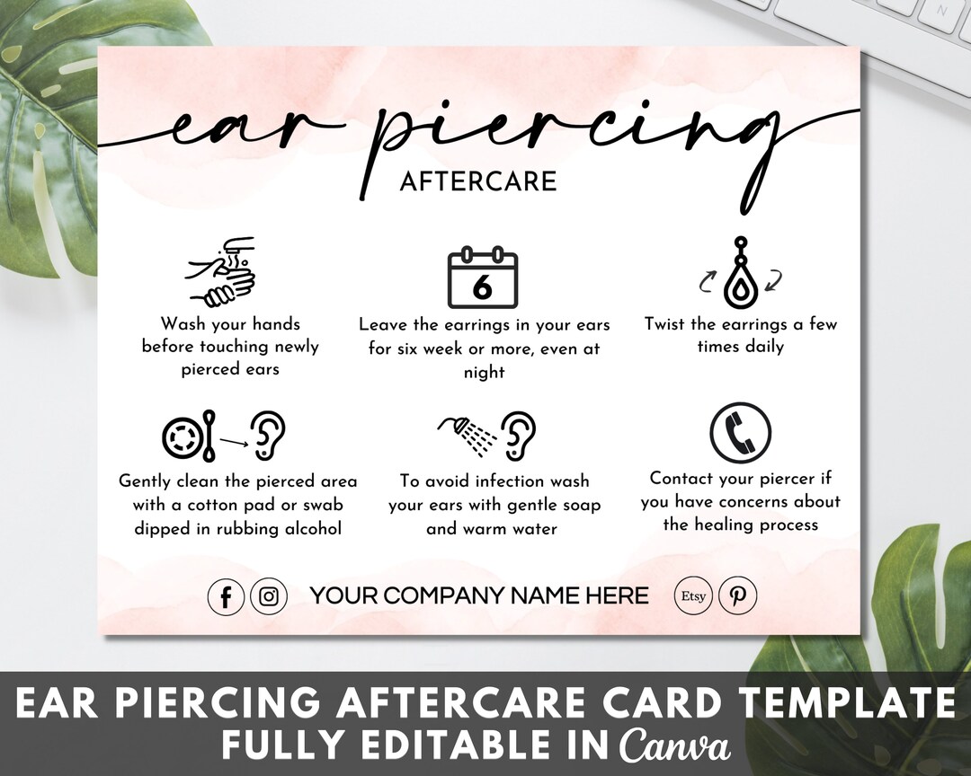 Editable Ear Piercing Aftercare Card Template Printable Etsy