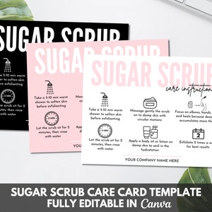 Sugar Scrub Care Card Template, Editable Body Scrub Care Guide, Printable Exfoliating Butter Application Customer Instructions. TDS-05 image 4