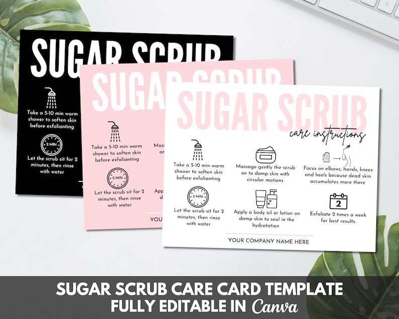 Sugar Scrub Care Card Template, Editable Body Scrub Care Guide, Printable Exfoliating Butter Application Customer Instructions. TDS-05 image 4