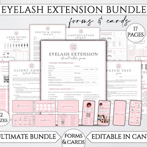 Lash Extension Forms Bundle, Eyelash Consent Intake Consultation Form, Editable Canva Templates