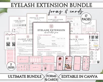 Lash Extension Forms Bundle, Eyelash Consent Intake Consultation Form, Editable Canva Templates