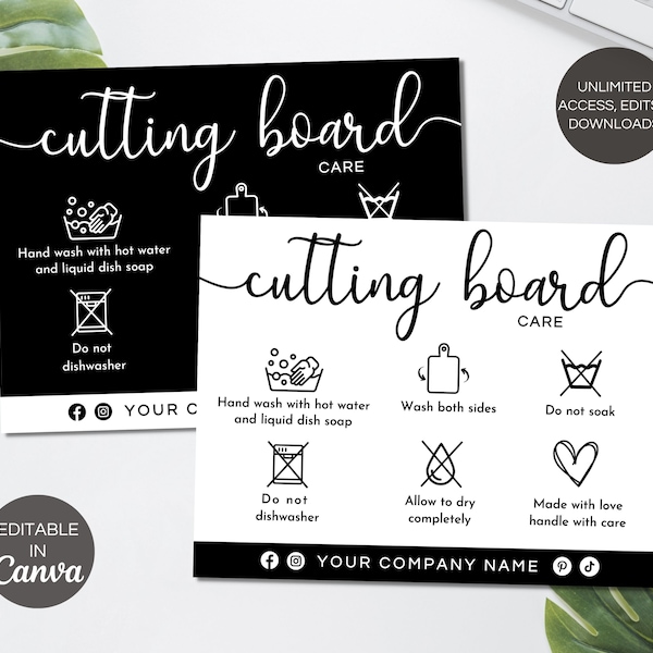 Cutting Board Care Instructions Printable Card Etsy UK