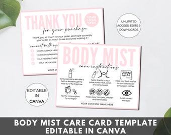 Body Mist Care Card Template, Editable Body Spray Care Instructions, Printable Fragrance Mist Care Guide, Body Mist Packaging Insert. TDS-05