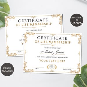 Certificate of Life Membership, Editable Life Membership Certificate ...