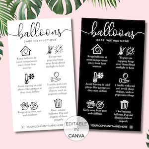 Balloon Care Card, Editable Balloons Care Instructions, Air Helium Balloons Safety Instructions,Printable Balloons Care Guide Canva Template
