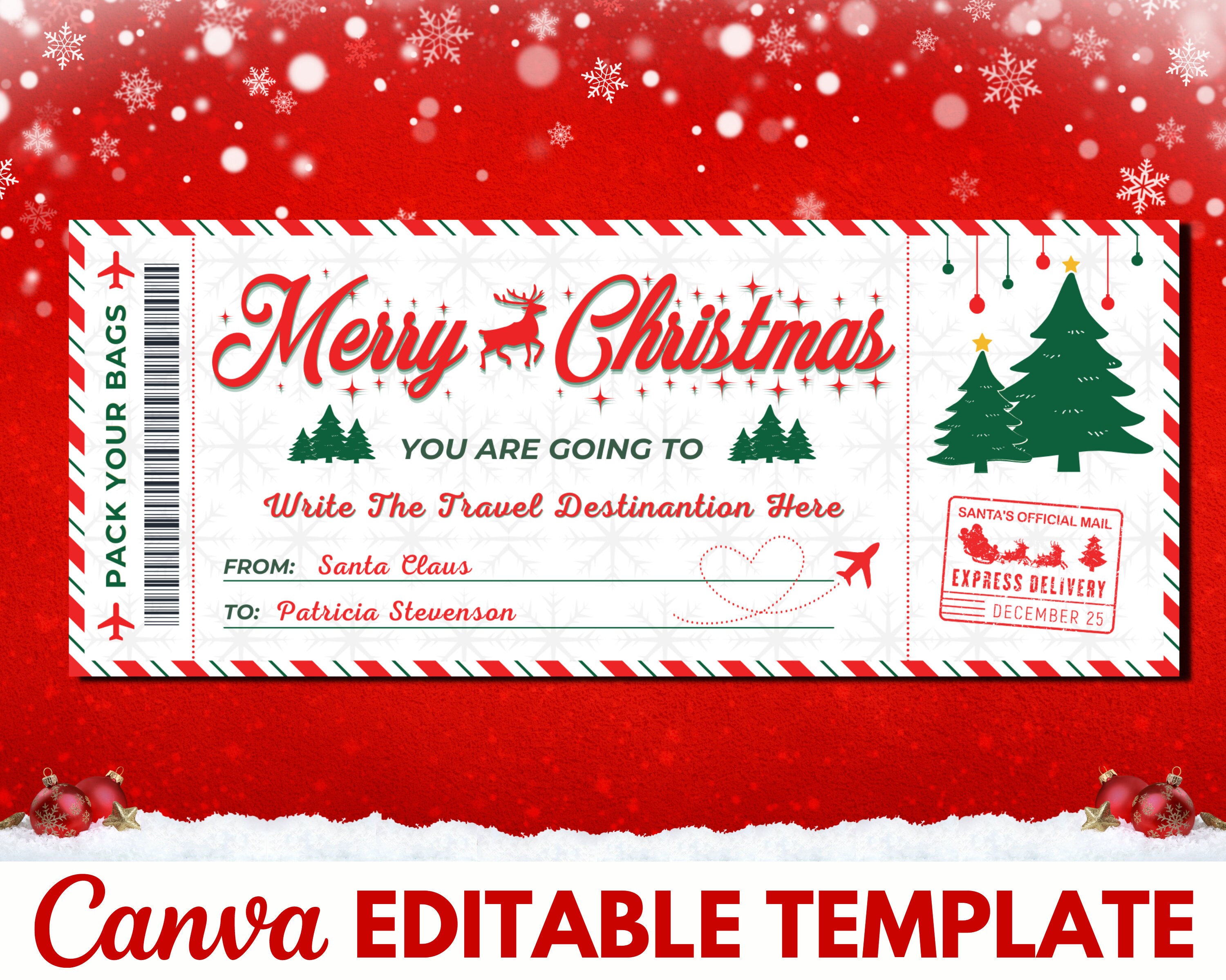 Christmas Boarding Pass Template Editable Christmas Plane Etsy Christmas Boarding Pass Template Editable Christmas Plane Etsy