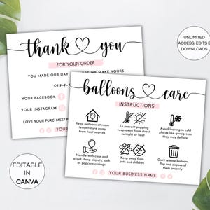 Balloon Care Card, Editable Balloons Care Instructions, Air Helium Balloons Safety Instructions,Printable Balloons Care Guide Canva Template