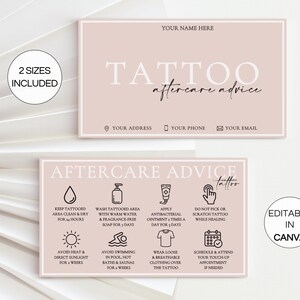 Tattoo Aftercare Card Template, Editable Tattoo Care Card, Printable Tattoo Artist Cards, Tattoo Care Instructions Canva Template. TDS-05