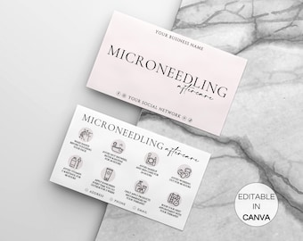 Tarjeta de cuidados posteriores a la microaguja, tarjetas imprimibles de cuidados posteriores a la microaguja facial, plantilla editable de Canva para esteticistas