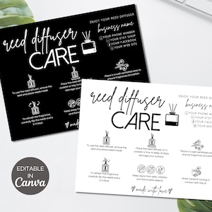 Reed Diffuser Care Card-sjabloon, bewerkbare Reed Diffuser-onderhoudsinstructies, afdrukbare kleine zakelijke orderinvoeging, Canva-sjabloon. TDS-05