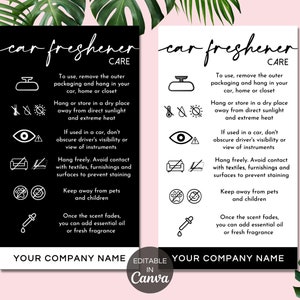 Car Freshener Care Card Template, Printable Sublimation Car Freshener Care Card, Editable Car Freshie Care Card, Air Freshener Care. TDS-05
