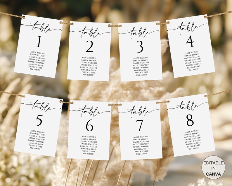 Minimalist Wedding Seating Chart & Table Numbers, Editable Find Your ...